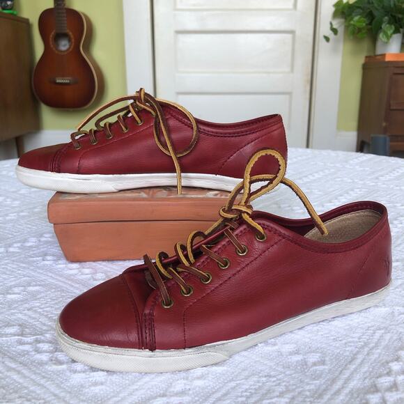 Frye Ivy Low Lace Red Leather Sneakers Womens 7M Casual Low Top Heritage - Picture 1 of 12